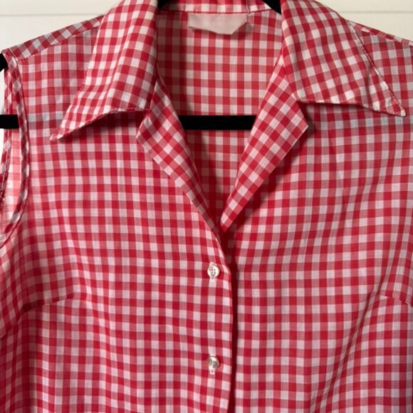 Vintage gingham red and white sleeveless blouse - Picture 2 of 4